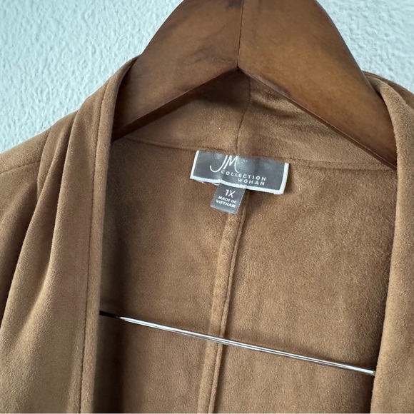 Brown Faux Suede Women's Jacket Boho JM Collection Size 1X Effortless Chic - Picture 5 of 9